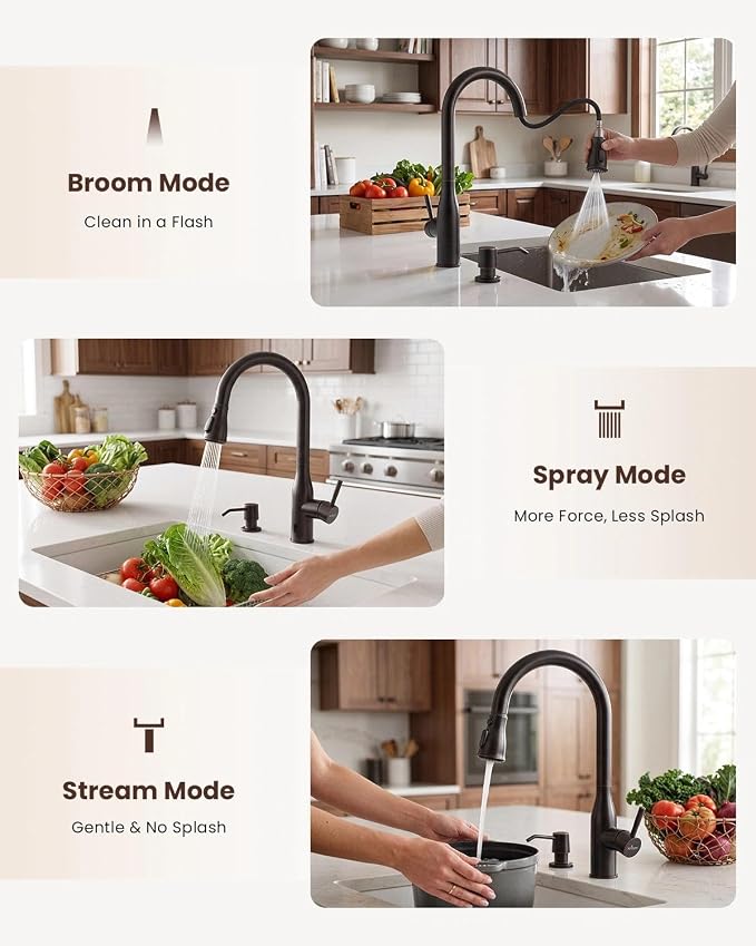 APPASO Oil Rubbed Bronze Touchless Kitchen Faucet with Soap Dispenser | cUPC Lead-Free Hoses Motion Sensor Hands Free Vintage Sink Faucets Pull Down Sprayer 3 Modes for 1-4 Hole Farmhouse RV Sink