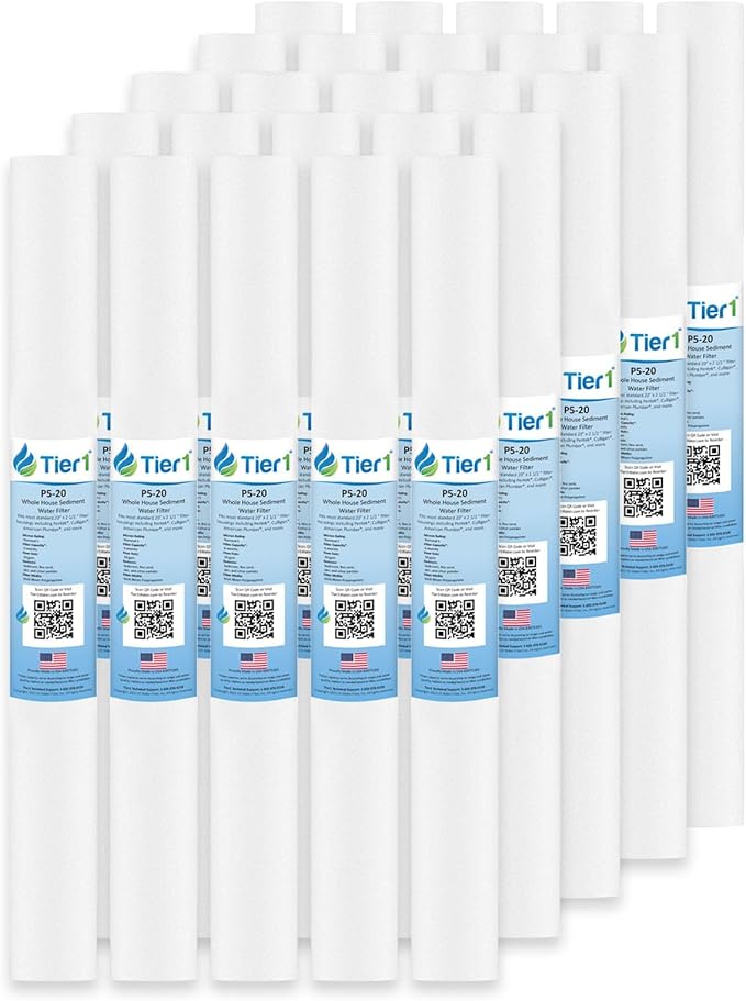 Tier1 5 Micron 20x2.5 Water Filter | Spun Wound Polypropylene Whole House Sediment Cartridge | Replacement for Pentek P5-20, 155016-43, SDF-25-2005 | 2.5 x 20 P5-20 Water Filter (25-Pack)