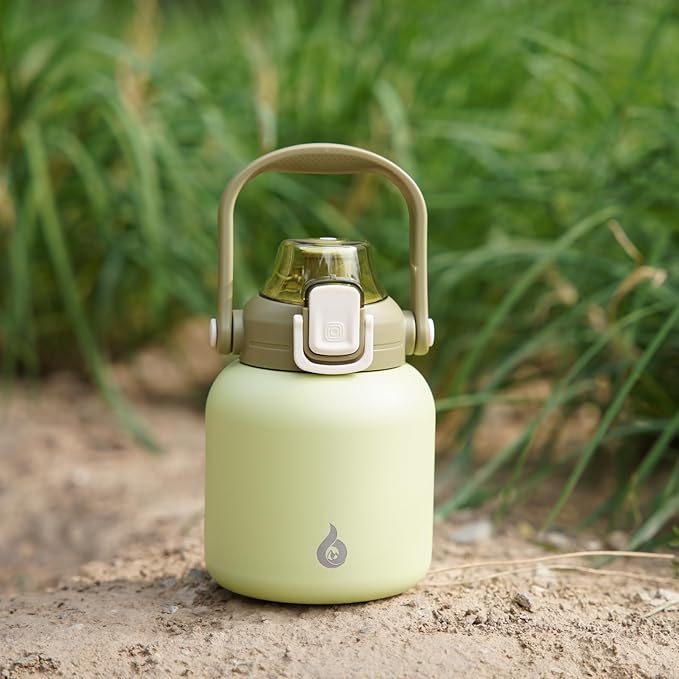 BJPKPK Insulated Water Bottles with Straw, 27 oz Cute Water Bottles with Handle, BPA Free Stainless Steel Metal Jug, Easy Carry Flasks for Men & Women, Light Green
