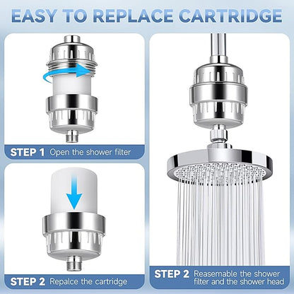 Shower Head Filter Hard Water, Shower Water Filter For Hair And Skin, Shower Filter Head For Hard Water Shower Water Filter Heavy Metals 2 X Silver