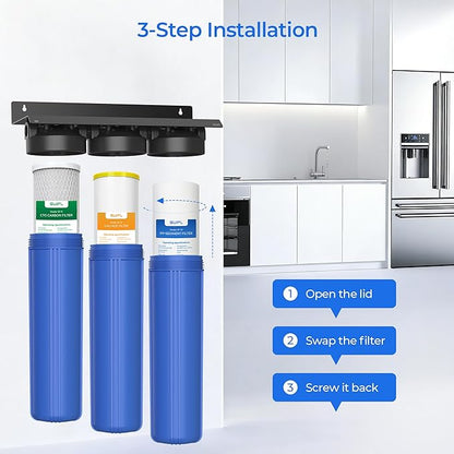 4.5 * 20” 3 Stage Whole House Water Filter Set, Compatible with SimPure DB20P-3, iSpring WGB32B-KS, F3WGB32BKS, HQUA WF3-01, Express Water FLTWH2045CGS1, Pack with PP, GAC and CTO Filter, 1 Set