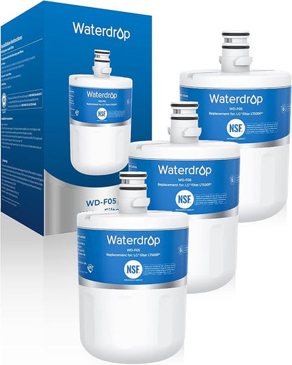 Waterdrop 5231JA2002A Refrigerator Water Filter, Replacement for LG®LT500P®, GEN11042FR-08, ADQ72910911, ADQ72910901, Kenmore 9890, 46-9890, LFX25974ST, LMX25964ST, 3 Pack (Package May Vary)