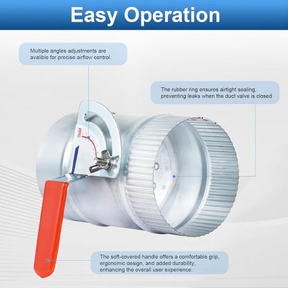 TOP-VIGOR 6 Inch HVAC Duct Manual Volume Backdraft Damper, Galvanized Iron Airflow Control for HVAC, Range Hoods, Fans, Pellet Stove Pipes, Dryer Vents, Adjustable Volume Damper with Sleeve (1 Pc)