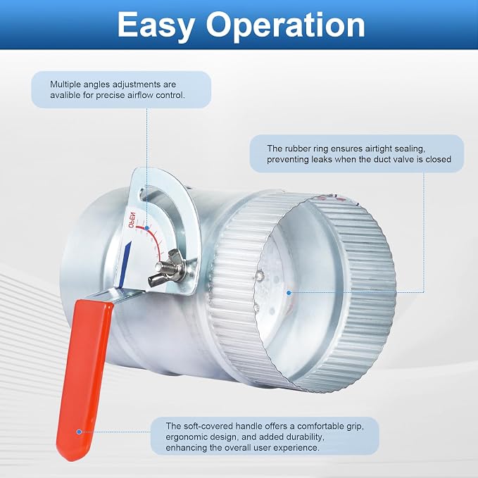 TOP-VIGOR 8 Inch HVAC Duct Manual Volume Backdraft Damper, Galvanized Iron Airflow Control for HVAC, Range Hoods, Fans, Pellet Stove Pipes, Dryer Vents, Adjustable Volume Damper with Sleeve (1 Pc)