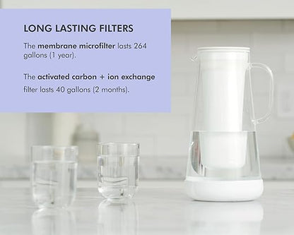 LifeStraw Home– Water Filter Pitcher, 7-Cup, Glass with Silicone Base, White, for Everyday Protection Against Bacteria, Parasites, Microplastics, Lead, Mercury, PFAS and a Variety of Chemicals