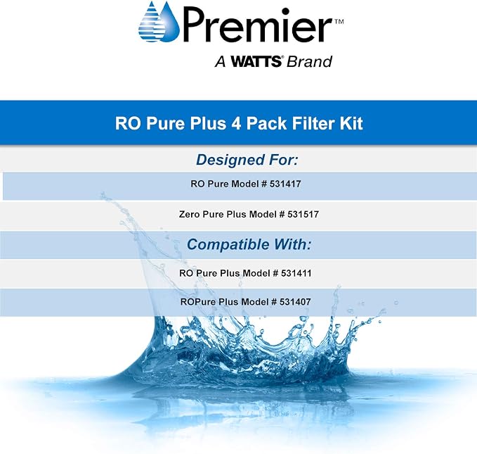 Watts Premier WP531160 RO Pure Plus Reverse Osmosis Water Filter Replacement Kit, Multi, 4 Pack | tankRo RO132-TNK RO Water Filtration System Expansion Tank 4 Gallon Capacity