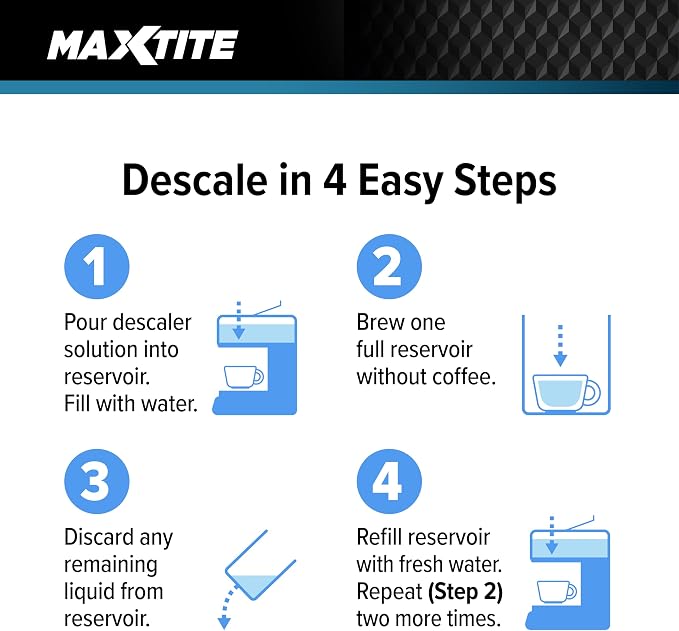 MAXTITE Coffee Descaler (32 fl oz) - Removes Limescale & Buildup from Espresso, Drip, Pod & Single-Serve Machines | Improves Performance & Brew Quality