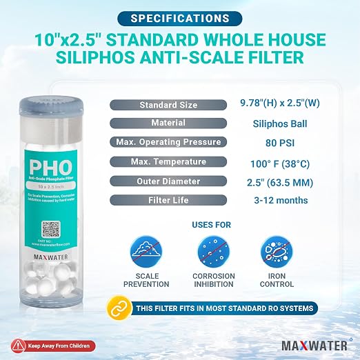 10" inch 1 Stage Whole House Standard Anti-Scale Water Filter System, Clear Housing w/Phosphate Anti-Scale Water Filter, Good for Well Water/Boiler Water (1 Stage Anti Scale)