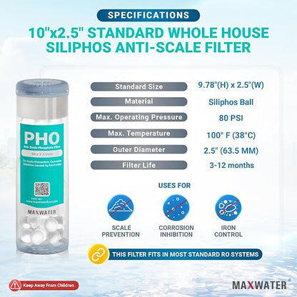 10" inch 1 Stage Whole House Standard Anti-Scale Water Filter System, Clear Housing w/Phosphate Anti-Scale Water Filter, Good for Well Water/Boiler Water (1 Stage Anti Scale)