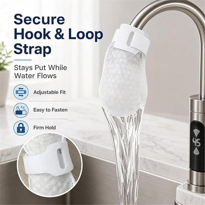 Faucet Filter Cotton Bag,100Pcs Faucet Filter Bag for Filtering tap Water, Cotton Filter Bag for Faucet, Kitchen Sink (100 filter bags + 10 cable ties + 1 blue towel)