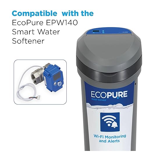 EcoPure Motorized Shutoff Valve for Water Softeners – Remote & Manual Water Control Accessory Compatible with EcoPure EPW140