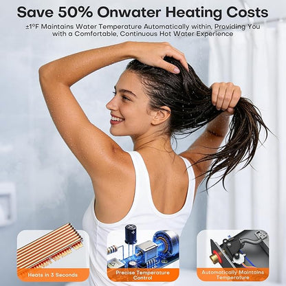 27kW Tankless Water Heater Electric 240V, On Demand Hot Water, Automatically Maintains Water Temperature, Up to 6.5 GPM, WiFi Control, ETL Eertified, Eco, WM27V Plus