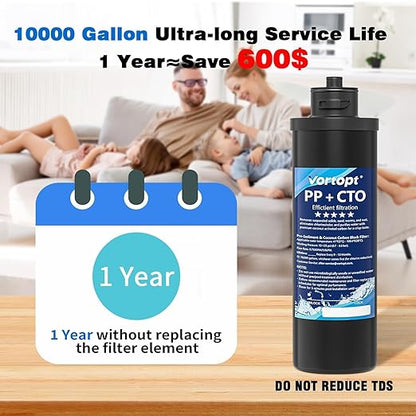 Vortopt Q1 10000 Gallon Water Filter,Reduces Chlorine,Lead,Bad Taste & Odor,Undersink Water Filter Systems Direct Connect to Kitchen Faucets,NSF/ANSI 372/42 Certified,1 Year.