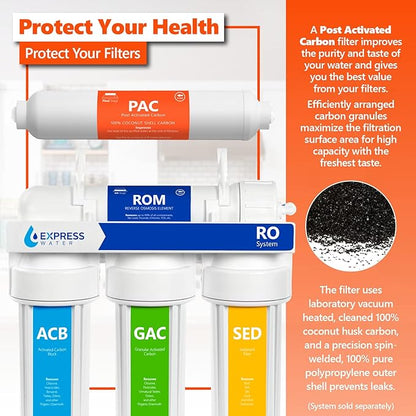 Express Water – 2 Pack Post Activated Carbon Water Filter Replacement – 5 Micron – 10 Inch – Under Sink and Reverse Osmosis System