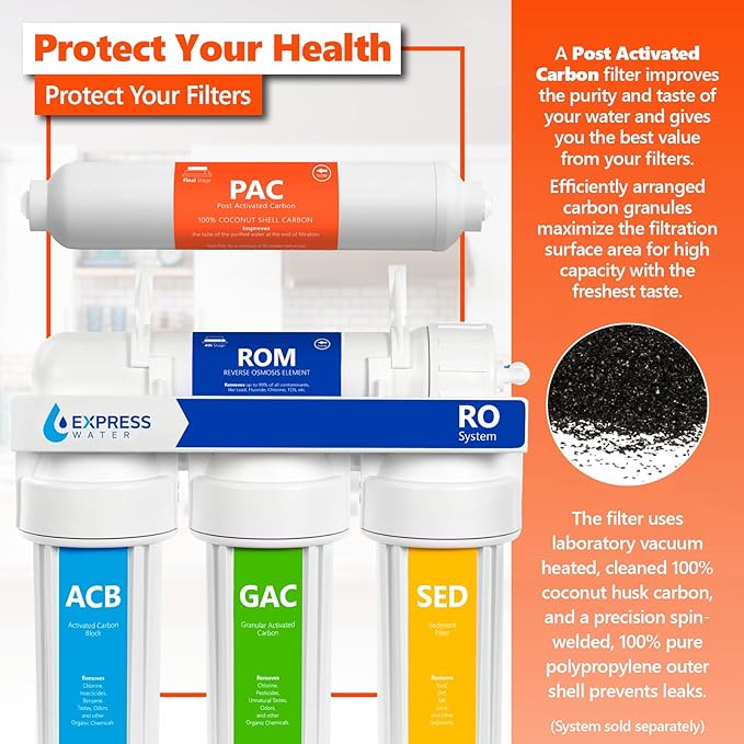 Express Water – 1 Pack Post Activated Carbon Water Filter Replacement – 5 Micron – 10 Inch – Under Sink and Reverse Osmosis System
