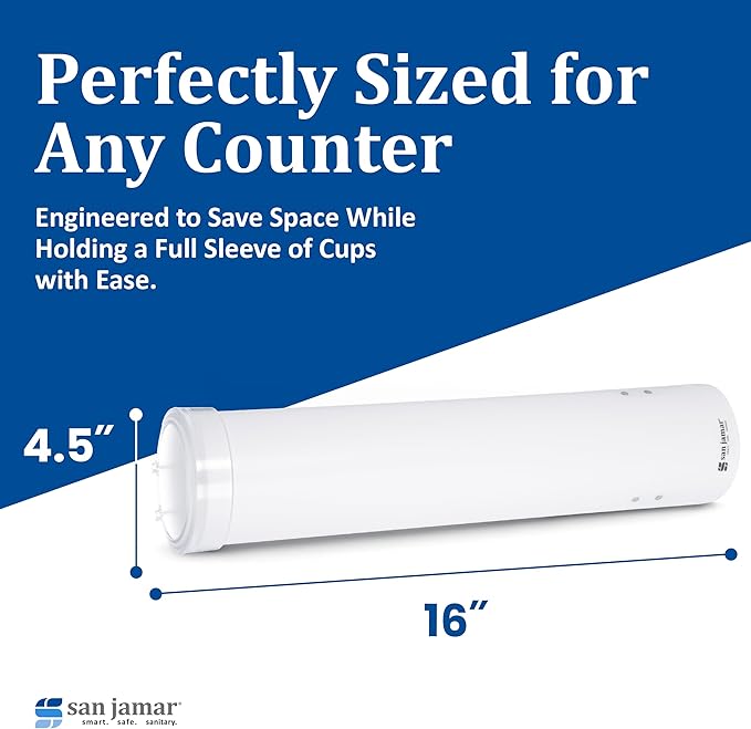 San Jamar Medium Pull-Type Cup Dispenser 4-10 Oz. Cups with Flip Cap for Restaurants, Dining Halls, and Fast Food Plastic, 16 Inches, White