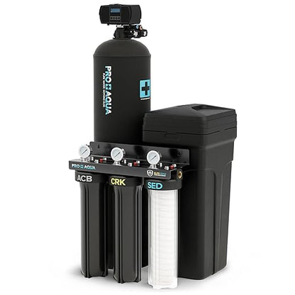 PRO+AQUA PRO-E-S45E Whole House Water Filtration System with 45,000 Grain Water Softener Combo | 3-Stage Filtration | for 4–6 People | Premium Resin | Easy Install Kit