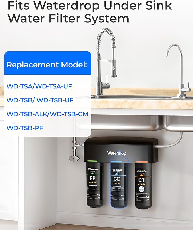 Waterdrop WD-10GC Water Filter Replacement for Waterdrop TSA & TSB & TSA-UF & TSB-CM & TSB-ALK 3-stage Under Sink Water Filter System, 8-12 months Under Sink Water Filtration System, 1 Pack