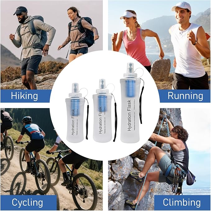 500ML Collapsible Water Bottle with Filter for Hiking, Camping & Travel - TPU Soft Flask, 0.1 Micrometer Hollow Fiber Membrane for Clearer, Better Tasting Outdoor Water(White)