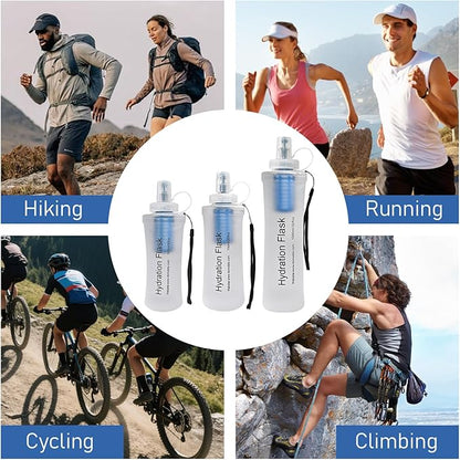 700ML Collapsible Water Bottle with Filter for Hiking, Camping & Travel - TPU Soft Flask, 0.1 Micrometer Hollow Fiber Membrane for Clearer, Better Tasting Outdoor Water(White)