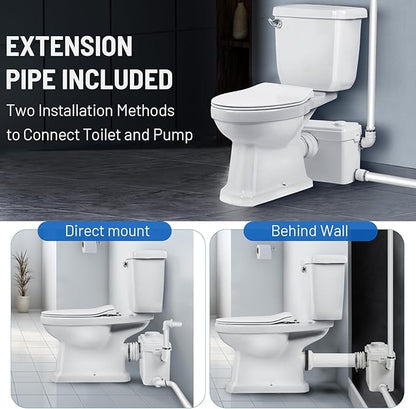 750watt Macerating Toilet with Pump, Two-Piece Upflush Toilet For Basement, Powerful & Quiet Macerating System With 3 Water Inlet & Ac Vent, 36ft Vertically, Elongated Bowl