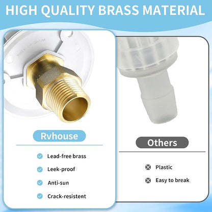 RV City Water Inlet, 3/4 NH to 1/2 NPT, White | Brass check valve with 3 in flange, dust cap and 3/4 NH to 1/2 NPT threads for RV, camper, trailer and marine use.