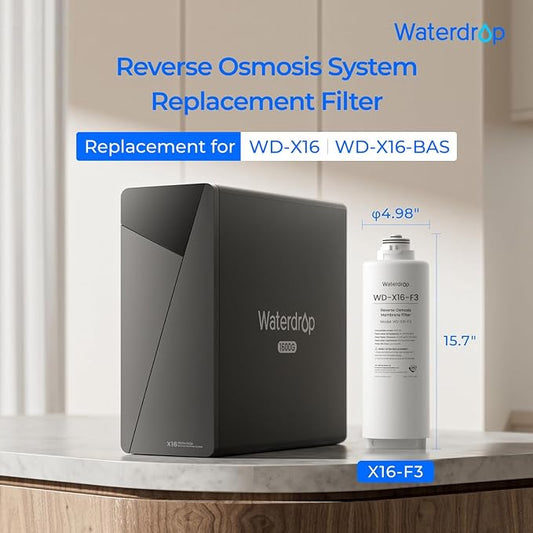 Waterdrop X16-F3 Filter, Replacement for All X16 1600 GPD Series RO System | 24-Month Lifetime, Reduce PFAS, Long Filter Lifespan, Enhanced Filtration