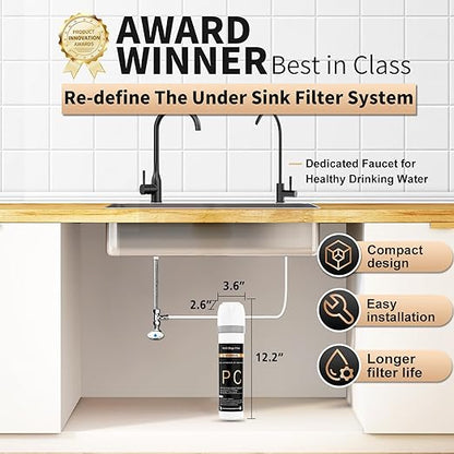 WINGSOL Under Sink Water Filter System with Black Faucet, NSF/ANSI 42&53 Anti-Clogged Pleated Filter Quick Change EZ Install, Reduce PFAS/Lead/Chlorine/Sediment, Long-Lasting Water Purifier