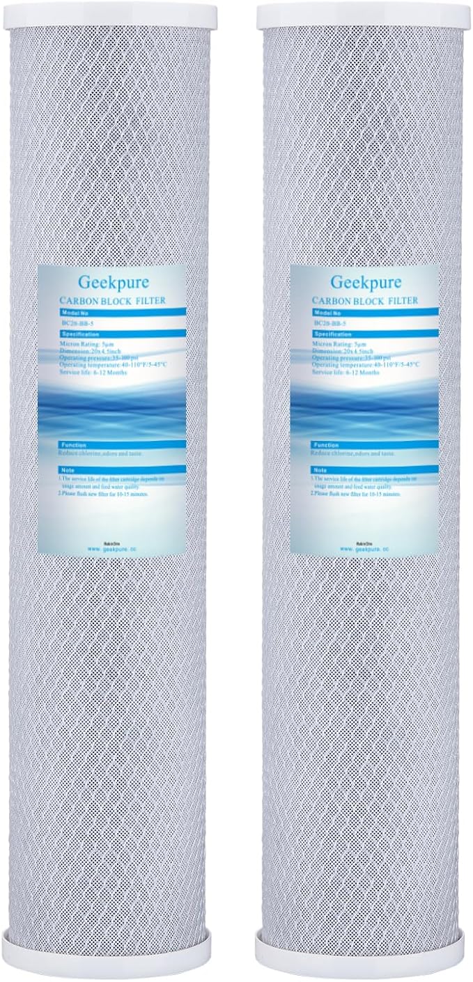 Geekpure 20-Inch Universal Compatible Big Blue Carbon Block Water Filter Cartridge Remove Chlorine Taste Odors- 4.5 Inch x 20 Inch -5 Micron