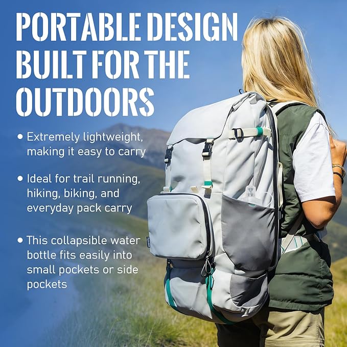 1L Collapsible Water Bottle with Filter for Hiking, Camping & Travel - TPU Soft Flask, 0.1 Micrometer Hollow Fiber Membrane for Clearer, Better Tasting Outdoor Water(Blue)