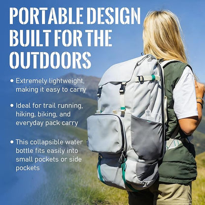 700ML Collapsible Water Bottle with Filter for Hiking, Camping & Travel - TPU Soft Flask, 0.1 Micrometer Hollow Fiber Membrane for Clearer, Better Tasting Outdoor Water(White)