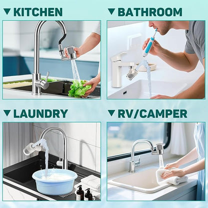CECEFIN Sink Faucet-Mounted Water Filters - 720 Rotating Water Filtration System, 2-Mode Spray, Carbon Filter Cartridges for Reduces Chlorine, Hard Water Softener, Last 528 Gallons Tap Water Purifier