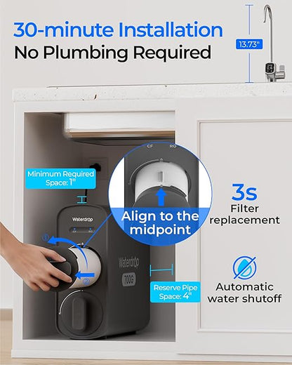 Waterdrop G5P700 Reverse Osmosis Water Filter, NSF/ANSI 58 & 372 Certified, 700G Fast Flow Reverse Osmosis System, 7 Stage RO Water Filtration System, 2:1 Pure to Drain, Smart LED Faucet, BPA Free