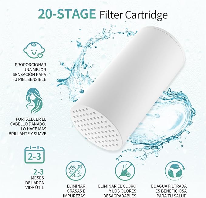 SR SUN RISE Shower Head Filter-Filtered shower head Replacement Cartridges, Reduces Chlorine & Chemicals, pH Balanced Water for Soft Skin & Healthy Hair（2-Pack）