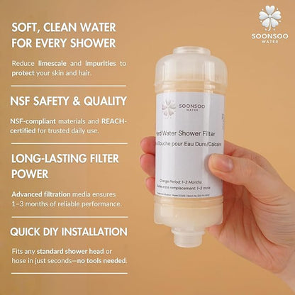 NSF Certified Hard Water Shower Filter - Removes Chlorine, Limescale & Impurities - For Soft Skin & Hair