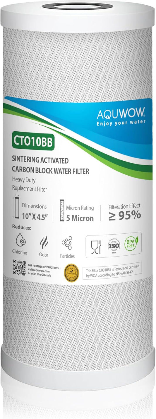 CTO10BB 5 Micron 4.5" x 10" Carbon Block Water Filter Set – Replacement Cartridges for Whole House and Under Sink Systems, Universal Standard Size (1, 10 x 4.5)