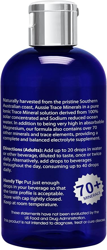 Aussie Trace Minerals - Magnesium Rich, Low Sodium, Complete Electrolyte Drops for Hydration, Energy & Recovery - 8oz / 240ml Liquid Supplement - Vegan, Keto Friendly