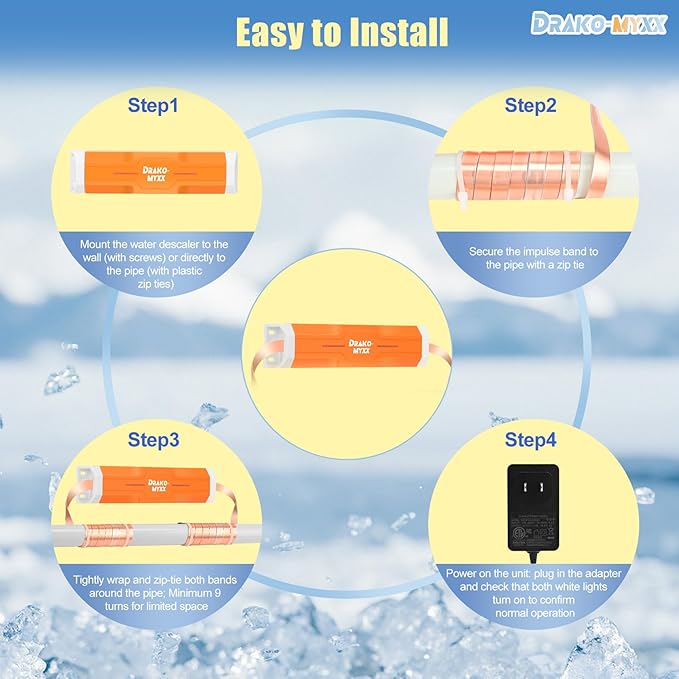 Electronic Water Descaler No Salt Water Treatment System for Whole House, Compatible With Pipes Up to 1 Inch (25.4 mm) in Diameter, Effectively Prevents Limescale Build-Up and Mineral Deposits