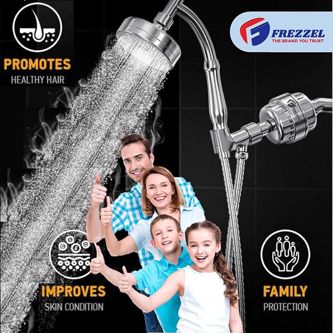 Pack of 2 FREZZEL Shower Filter Replacement Cartridges | Universal 17 Stage Shower Head Filter Refill for Showerhead Filter of Similar Design Hard Water Filter for Shower with Vitamin C Blocks Toxins