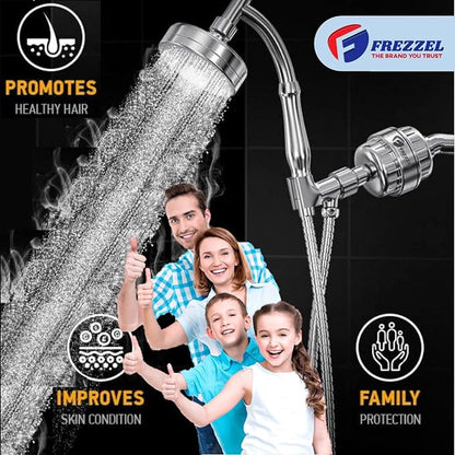 Pack of 2 FREZZEL Shower Filter Replacement Cartridges | Universal 17 Stage Shower Head Filter Refill for Showerhead Filter of Similar Design Hard Water Filter for Shower with Vitamin C Blocks Toxins