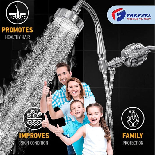 Pack of 2 FREZZEL Shower Filter Replacement Cartridges | Universal 17 Stage Shower Head Filter Refill for Showerhead Filter of Similar Design Hard Water Filter for Shower with Vitamin C Blocks Toxins