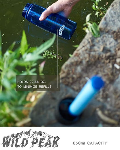 Wild Peak Stay Alive-4 Outdoor 4-Stage Water Filter Straw Emergency 22oz Bottle with Activated Carbon for Survival, Camping, Hiking, Climbing, Backpacking (1500 Liters)