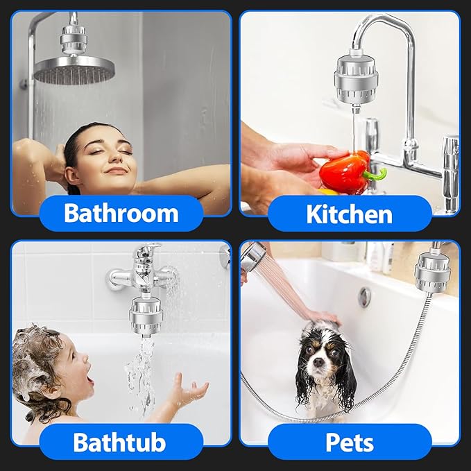 Shower Filter, 25-Stage Shower Head Filter for Hard Water, High Output Shower Water Filter Removes Chlorine, Heavy Metals, Shower Water Softener Improve Skin and hair (Inl. 2 Filter Cartridges)