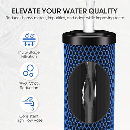 PUREPLUS 5 Micron 20" x 2.5" Whole House PFAS Removal Replacement Water Filter, Coconut Shell Activated Carbon Filter, Compatible with C1-20, EP-20, HX-CB-25-2010, F3WCB32,2PACK
