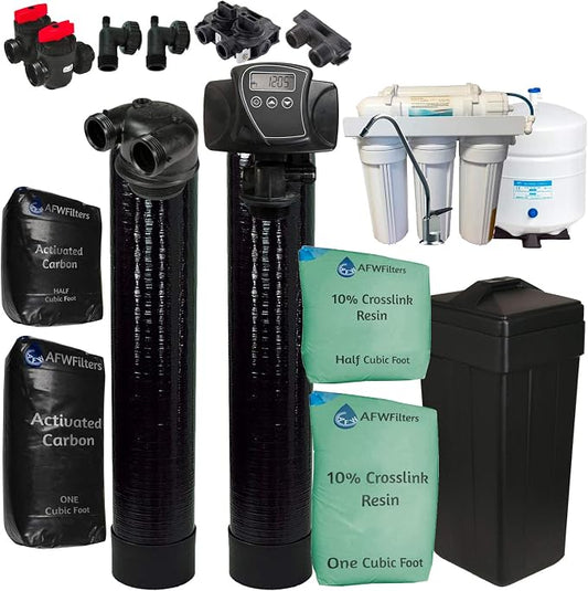 AFW Filters Built Fleck 5600SXT 48,000 Grain Water Softener with Upflow Carbon Filter (10% Resin with Drinking Water RO)
