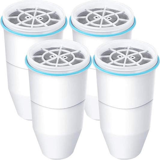 VIPHASES 6-Stage 0 TDS Water Filter Cartridge for Zero Pitchers, 4-Pack | 99.99% impurity removal. High-efficiency 4-pack replacement refills fit ZR-001, ZR-017, ZR-004, and more.