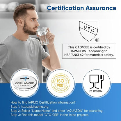 PUREPLUS 1 Micron Coconut Shell Water Filter Cartridge | Activated Carbon Block CTO | Universal Whole House 10 inch Cartridge | Compatible with WFHDC8001, CB-BB-10, EPM, EP-BB, CTO10BB, 1 Pack