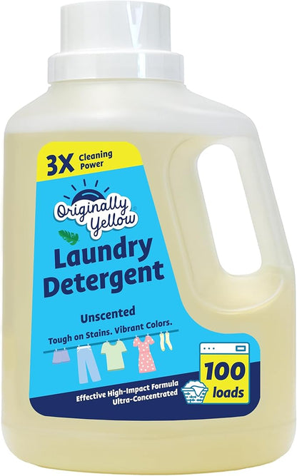 Originally Yellow Natural Unscented Laundry Detergent | Made In USA Natural Laundry Detergent | Stain Removing & Gentle on Sensitive Skin | High-Efficiency for Clean Laundry | up to 100 Loads