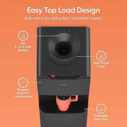 Brio 130 Series Top-Load Water Cooler Dispenser for 3- and 5-Gallon Bottles, Hot & Cold, Spill-Free Loading, Child Safety Lock, Energy Star 3.0, Black