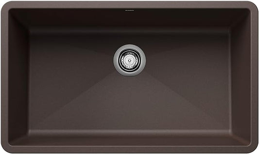 BLANCO, Café Brown 440147 PRECIS SILGRANIT Super Single Undermount Kitchen Sink, 32" X 19"